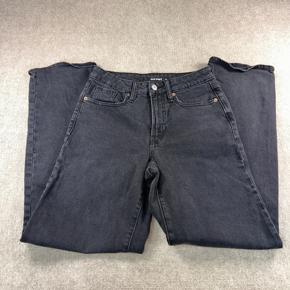 Old Navy OG Loose High Rise Jeans Washed Black Size 0 Relaxed Fit Straight Leg
